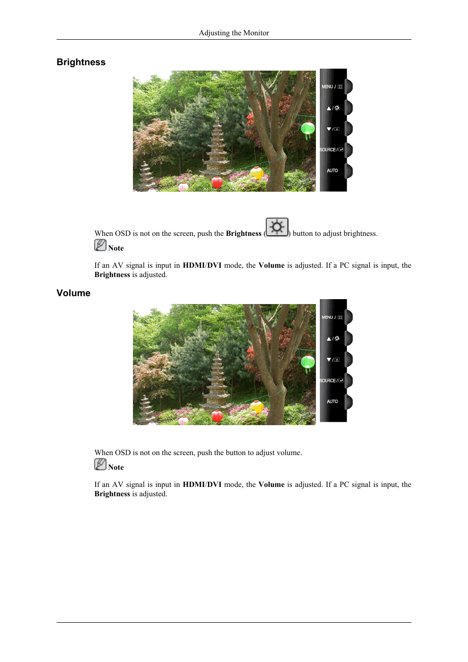 Brightness, Volume | Samsung LS26TWHSUV-ZA User Manual | Page 36 / 69