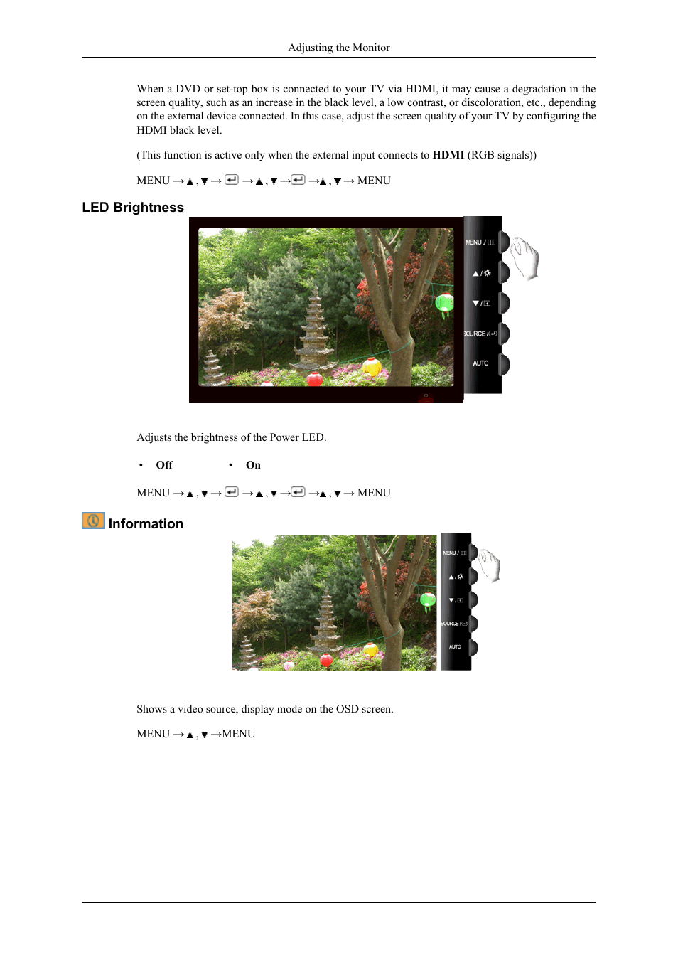 Led brightness, Information | Samsung LS26TWHSUV-ZA User Manual | Page 49 / 69