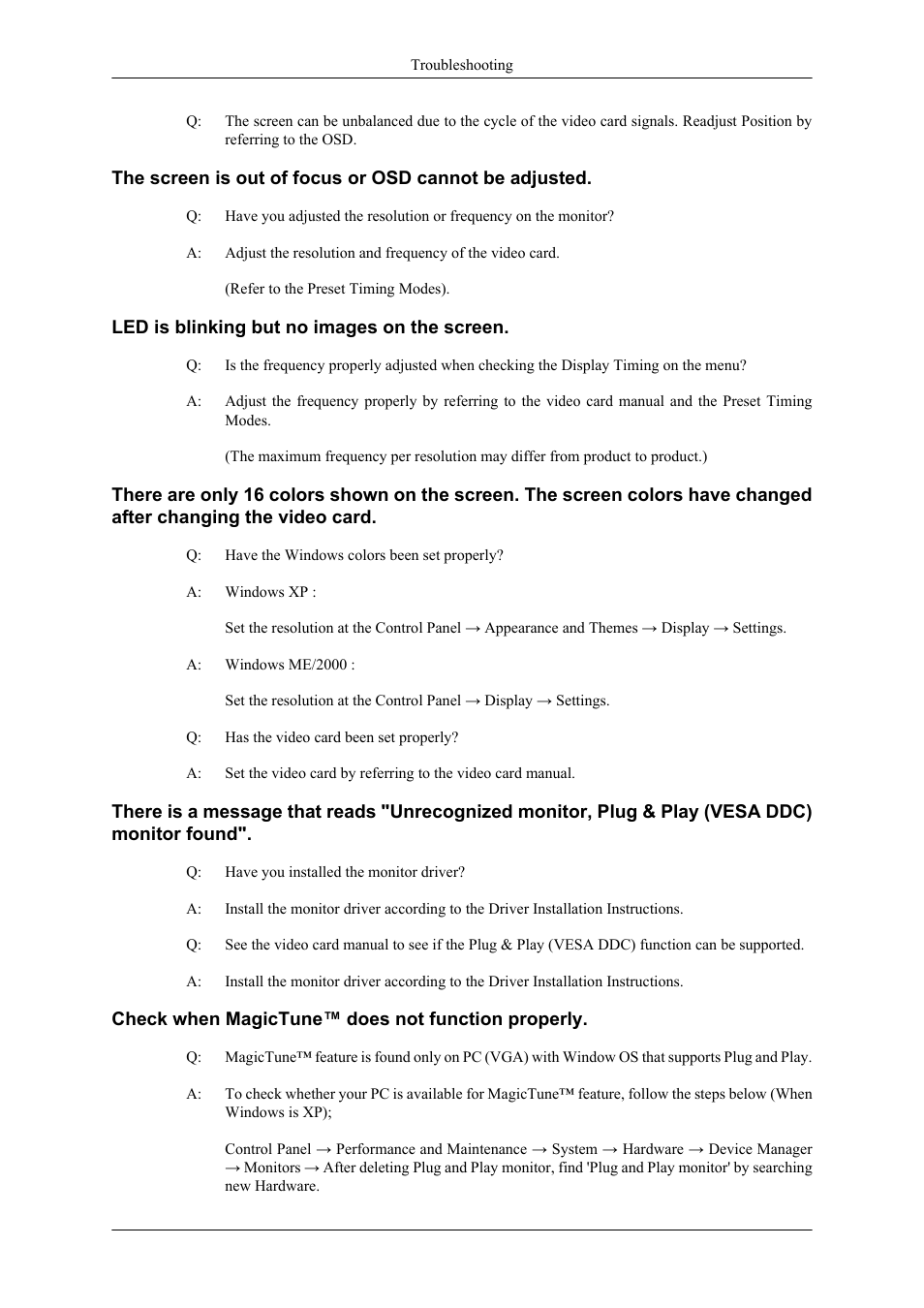 Led is blinking but no images on the screen, Check when magictune™ does not function properly | Samsung LS26TWHSUV-ZA User Manual | Page 53 / 69