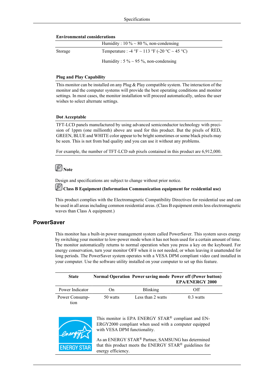 Powersaver | Samsung LS26TWHSUV-ZA User Manual | Page 57 / 69