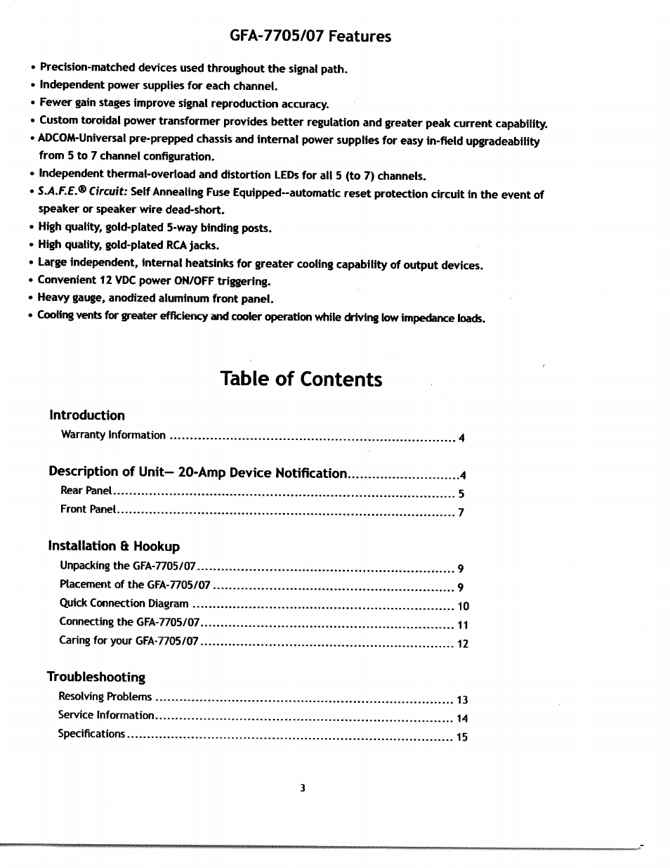 Adcom S.A.F.E GFA-7707 User Manual | Page 2 / 14