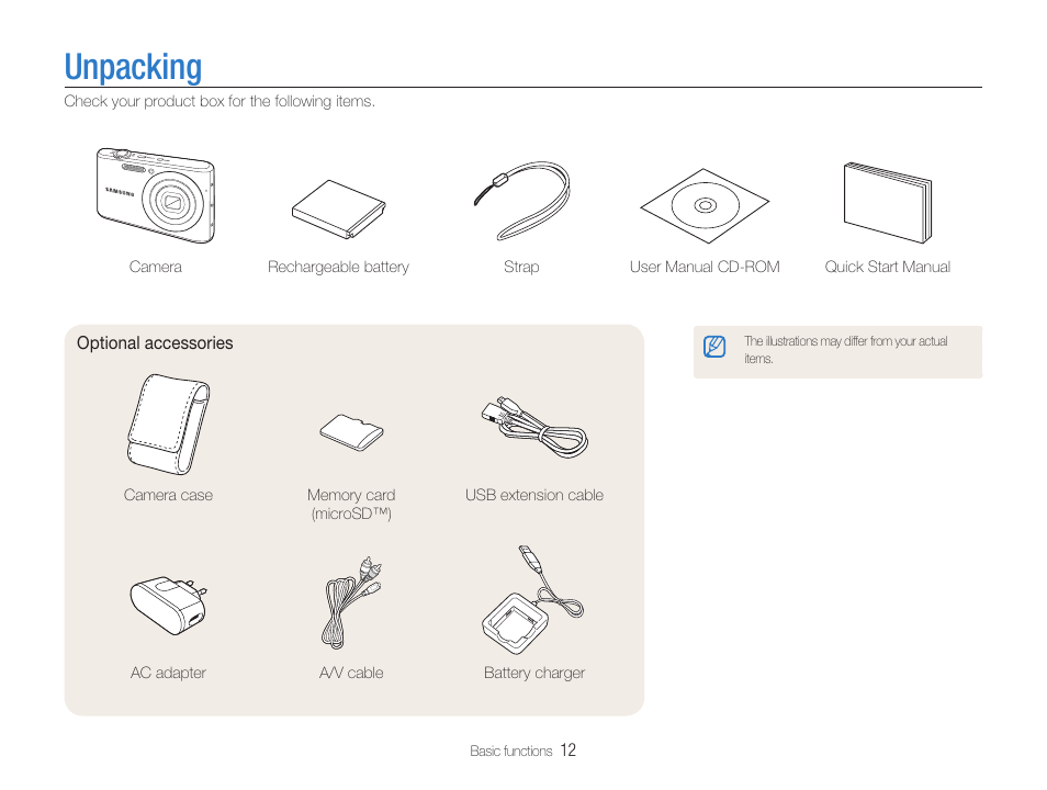 Unpacking | Samsung EC-PL90ZZBPAUS User Manual | Page 13 / 99