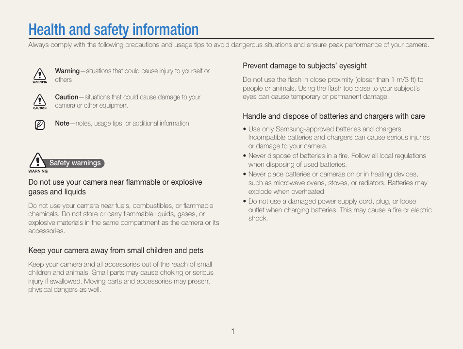 Health and safety information | Samsung EC-PL90ZZBPAUS User Manual | Page 2 / 99