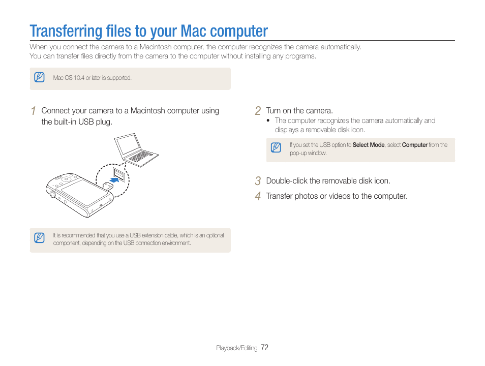 Transferring files to your mac computer | Samsung EC-PL90ZZBPAUS User Manual | Page 73 / 99