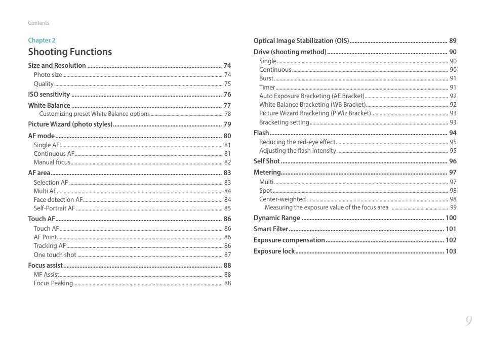 Shooting functions | Samsung EV-NX300MBSTUS User Manual | Page 10 / 203