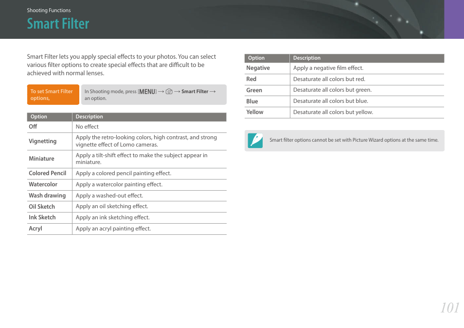 Smart filter | Samsung EV-NX300MBSTUS User Manual | Page 102 / 203