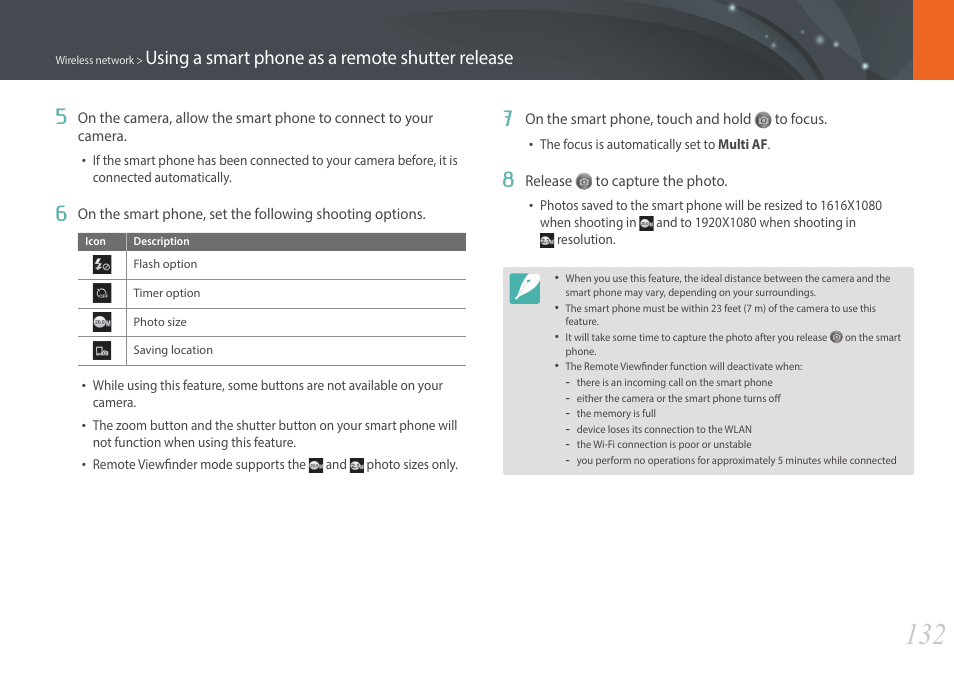 Using a smart phone as a remote shutter release 5 | Samsung EV-NX300MBSTUS User Manual | Page 133 / 203