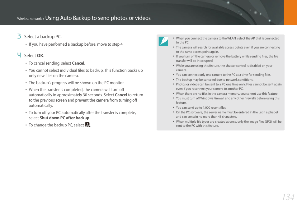 Using auto backup to send photos or videos 3 | Samsung EV-NX300MBSTUS User Manual | Page 135 / 203
