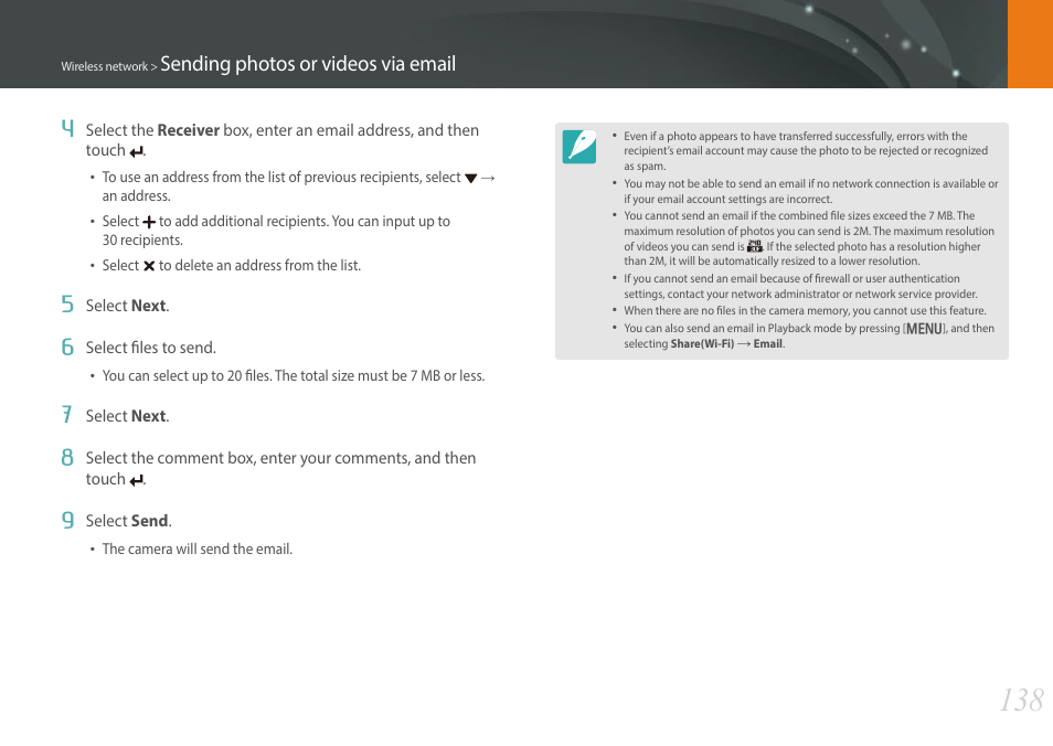 Sending photos or videos via email 4 | Samsung EV-NX300MBSTUS User Manual | Page 139 / 203