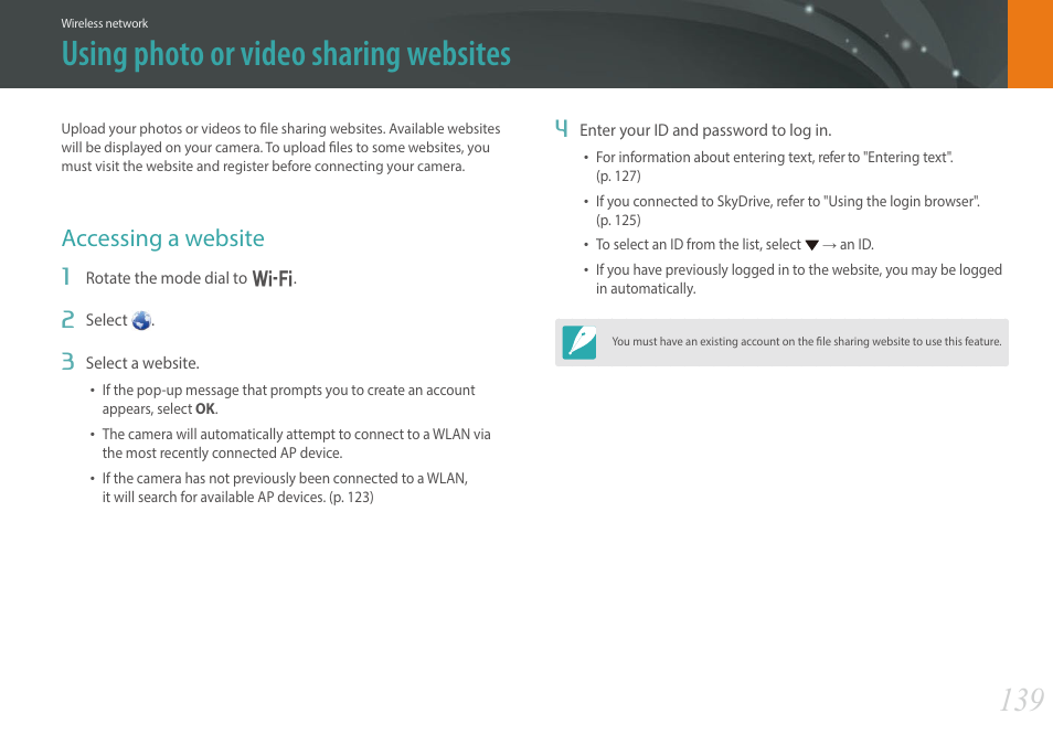 Using photo or video sharing websites, Accessing a website | Samsung EV-NX300MBSTUS User Manual | Page 140 / 203