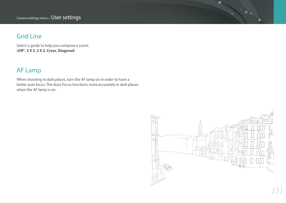 Grid line, Af lamp, Grid line af lamp | Samsung EV-NX300MBSTUS User Manual | Page 152 / 203