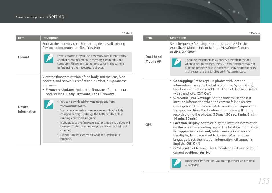 Setting | Samsung EV-NX300MBSTUS User Manual | Page 156 / 203