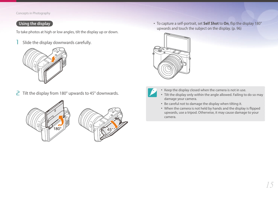 Using the display | Samsung EV-NX300MBSTUS User Manual | Page 16 / 203