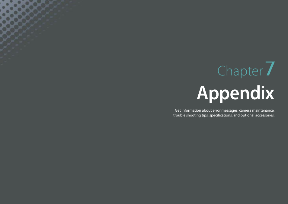 Chapter 7, Appendix, Chapter | Samsung EV-NX300MBSTUS User Manual | Page 169 / 203