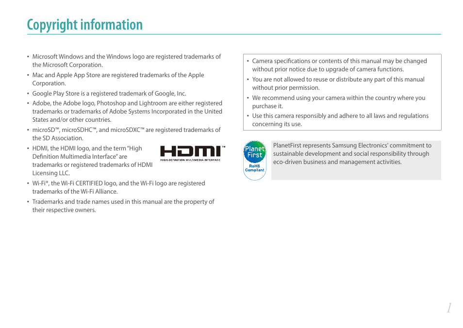 Copyright information | Samsung EV-NX300MBSTUS User Manual | Page 2 / 203