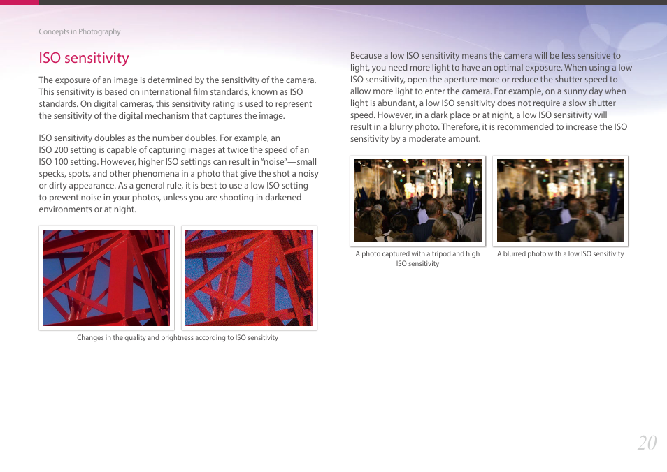Iso sensitivity | Samsung EV-NX300MBSTUS User Manual | Page 21 / 203