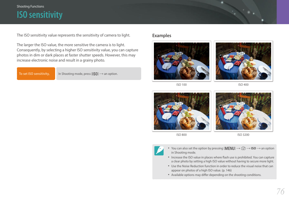 Iso sensitivity | Samsung EV-NX300MBSTUS User Manual | Page 77 / 203