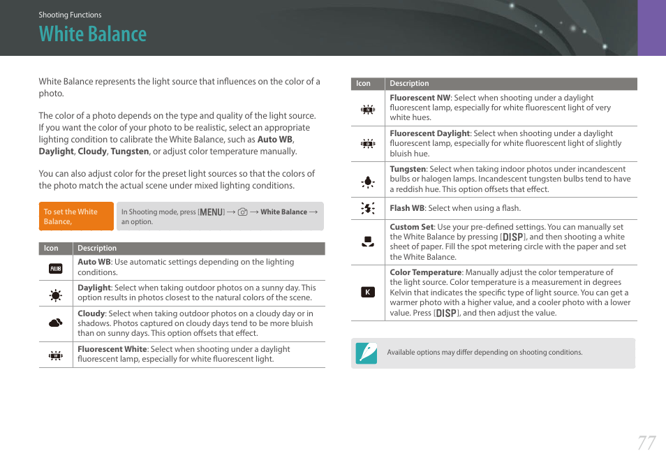 White balance | Samsung EV-NX300MBSTUS User Manual | Page 78 / 203