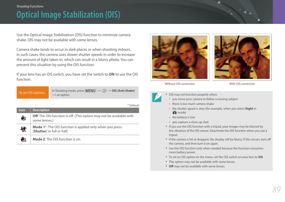 Optical image stabilization (ois) | Samsung EV-NX300MBSTUS User Manual | Page 90 / 203