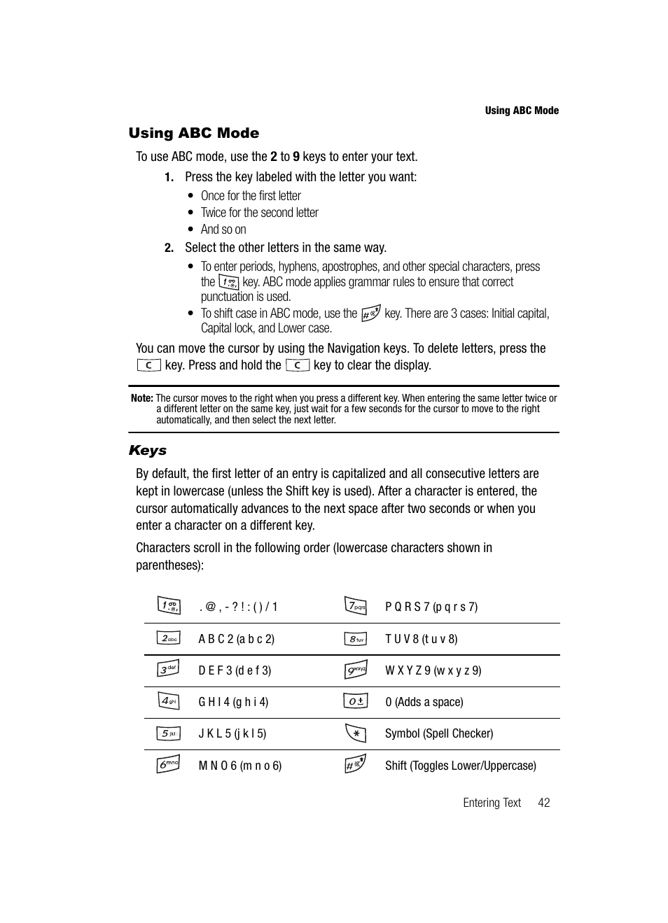 Using abc mode | Samsung SGH-T329NSBTMB User Manual | Page 45 / 143