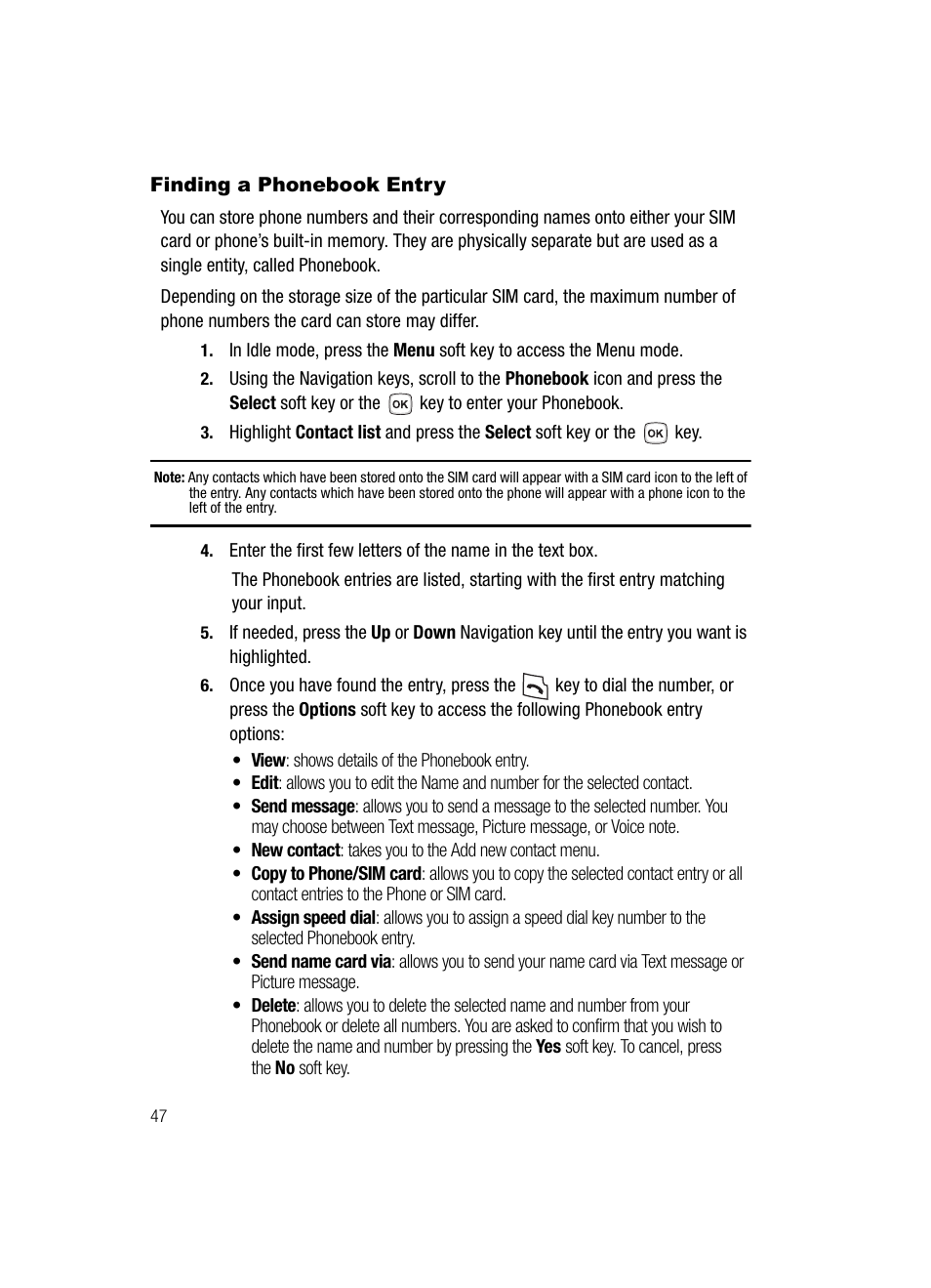 Finding a phonebook entry | Samsung SGH-T329NSBTMB User Manual | Page 50 / 143