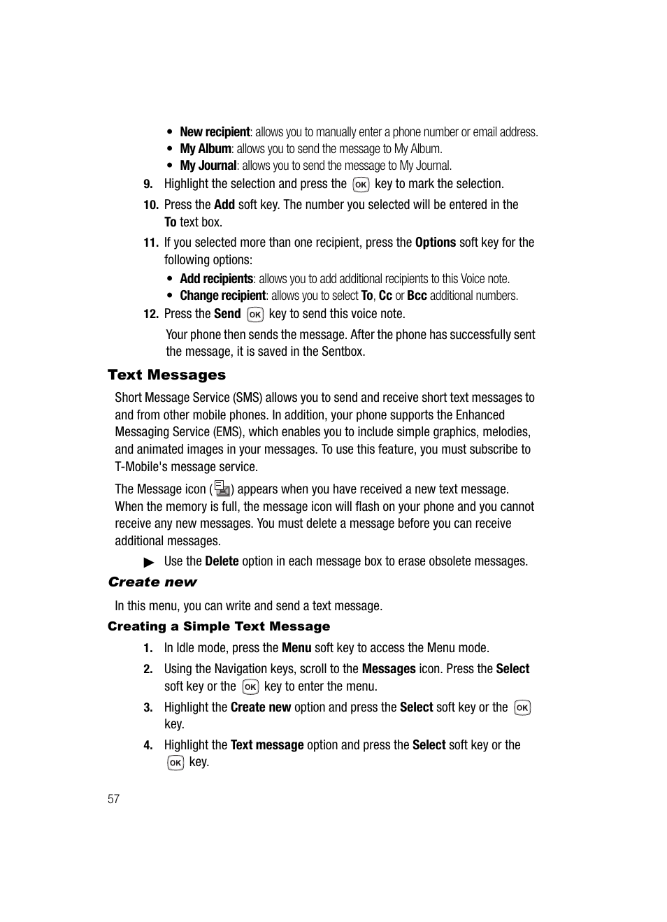Text messages | Samsung SGH-T329NSBTMB User Manual | Page 60 / 143
