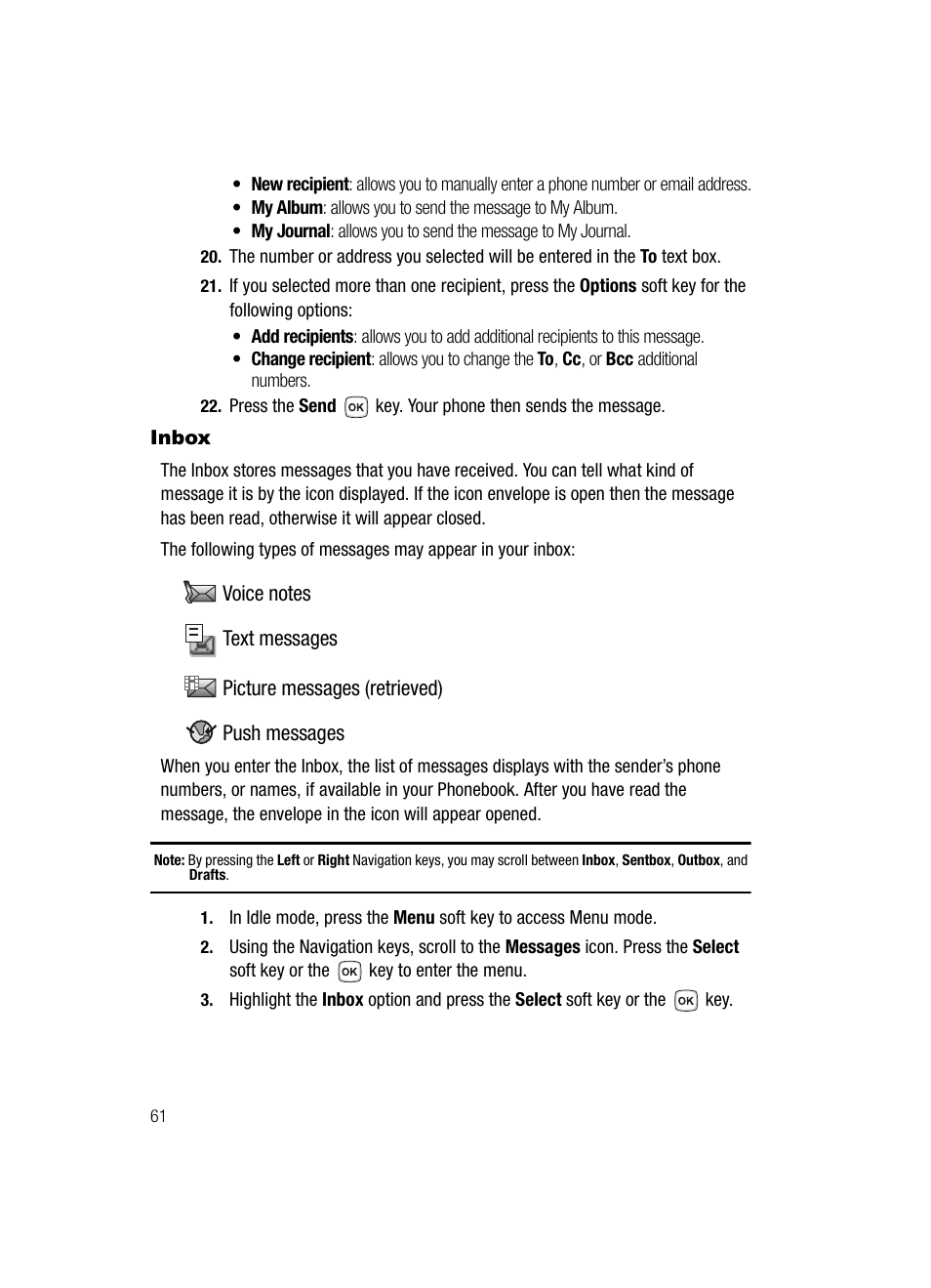 Inbox | Samsung SGH-T329NSBTMB User Manual | Page 64 / 143