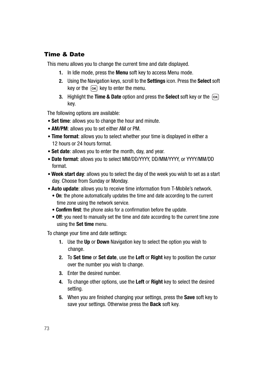 Time & date | Samsung SGH-T329NSBTMB User Manual | Page 76 / 143