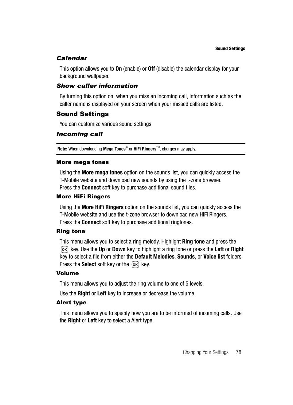 Sound settings | Samsung SGH-T329NSBTMB User Manual | Page 81 / 143