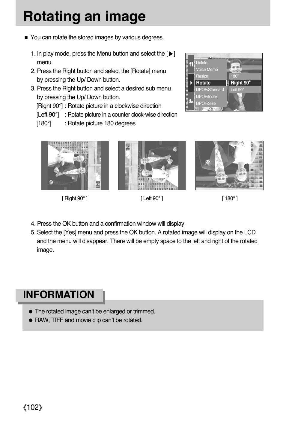 Rotating an image, Information, Ŝ102ş | Samsung EC-PR815BBA-US User Manual | Page 102 / 164