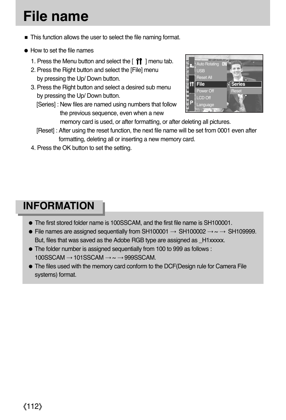 File name, Information, Ŝ112ş | Samsung EC-PR815BBA-US User Manual | Page 112 / 164