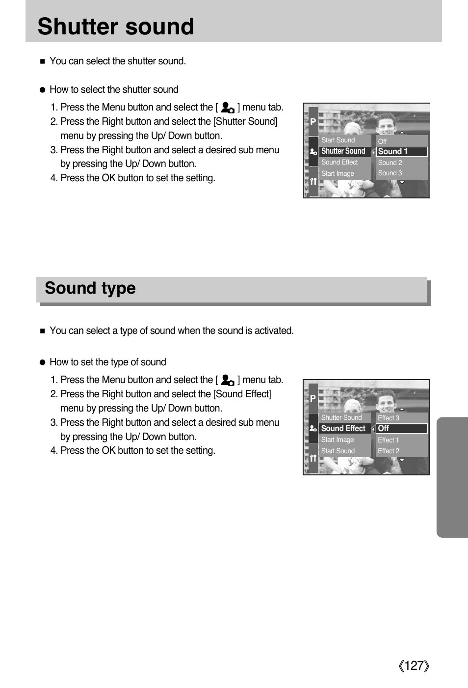 Shutter sound, Sound type, Ŝ127ş | Samsung EC-PR815BBA-US User Manual | Page 127 / 164