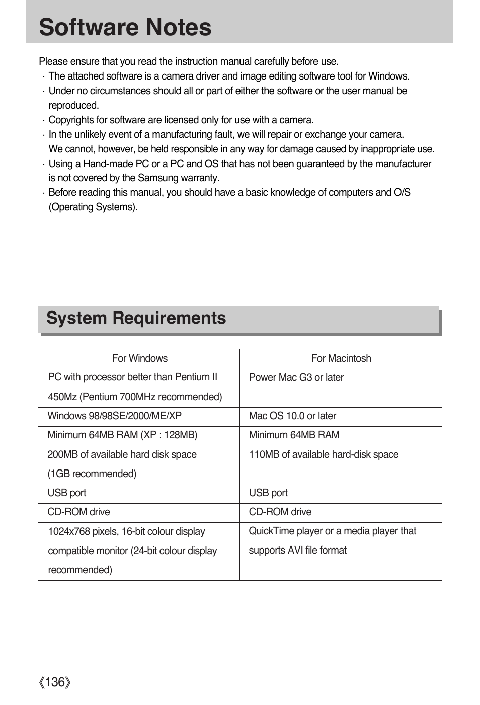 System requirements, Ŝ136ş | Samsung EC-PR815BBA-US User Manual | Page 136 / 164