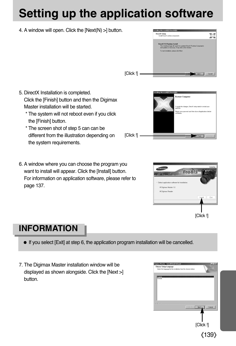 Setting up the application software, Information | Samsung EC-PR815BBA-US User Manual | Page 139 / 164