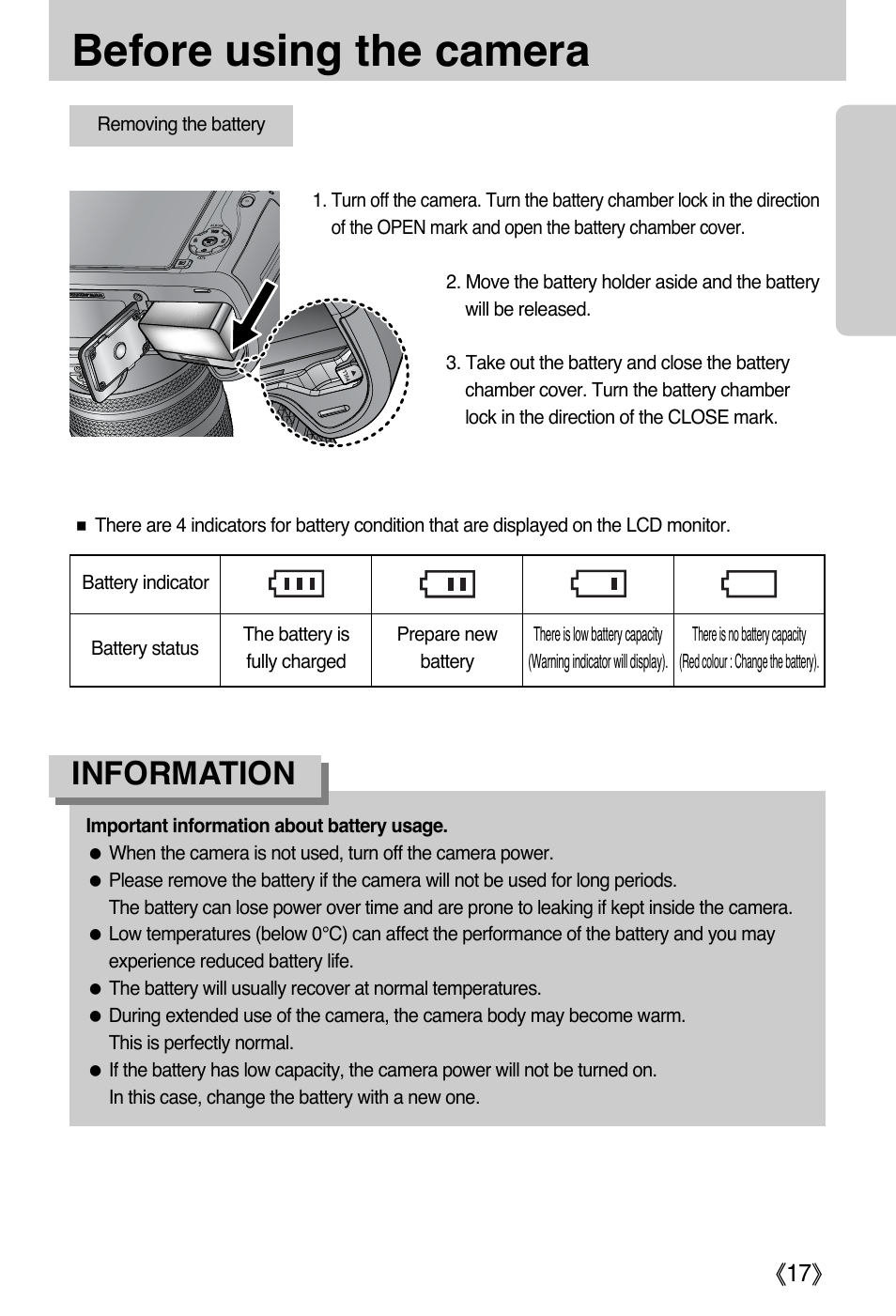 Before using the camera, Information, Ŝ17ş | Samsung EC-PR815BBA-US User Manual | Page 17 / 164