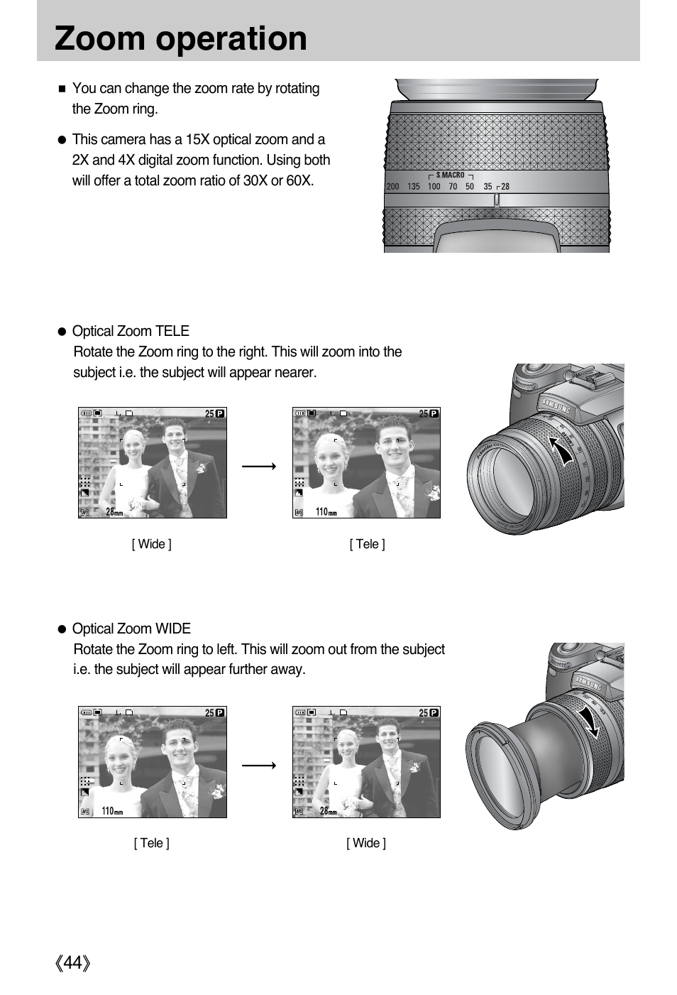 Zoom operation, Ŝ44ş | Samsung EC-PR815BBA-US User Manual | Page 44 / 164