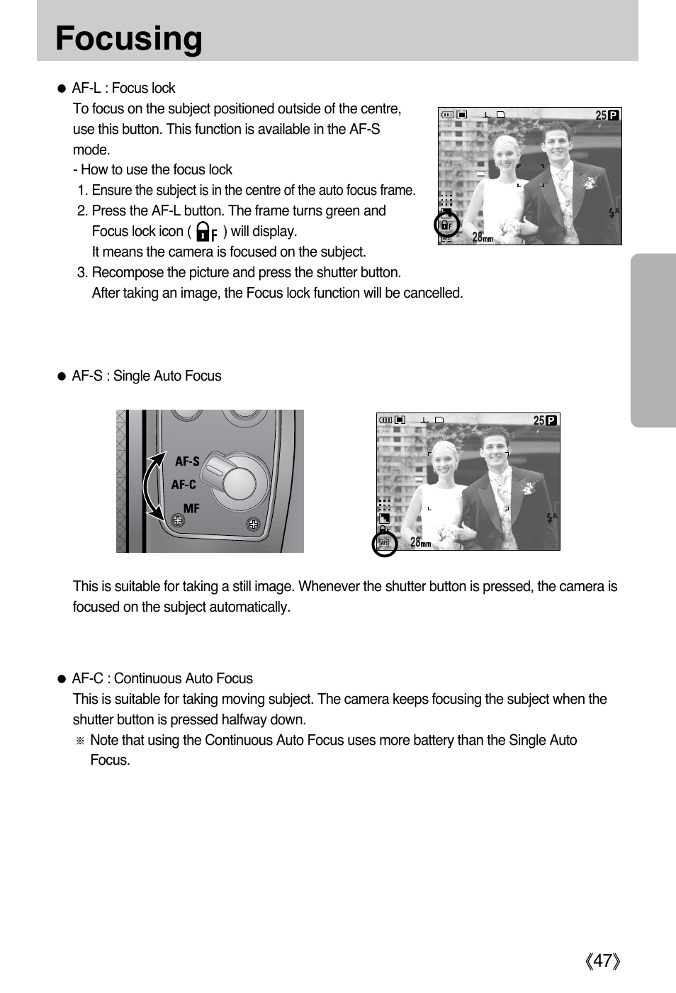 Focusing | Samsung EC-PR815BBA-US User Manual | Page 47 / 164