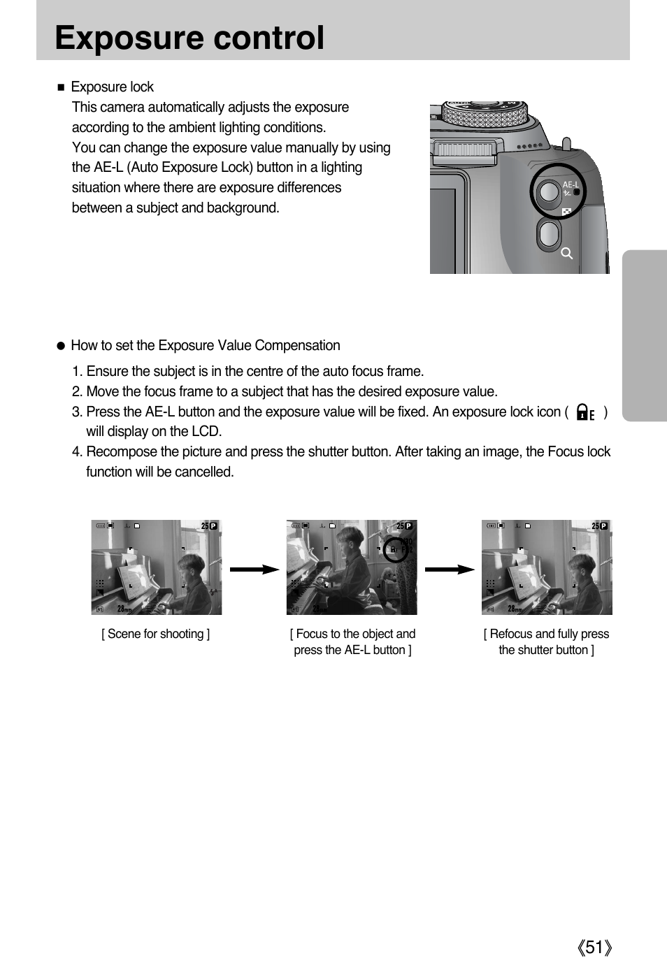 Exposure control, Ŝ51ş | Samsung EC-PR815BBA-US User Manual | Page 51 / 164