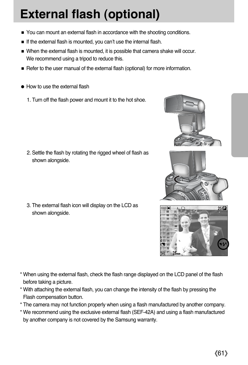 External flash (optional) | Samsung EC-PR815BBA-US User Manual | Page 61 / 164
