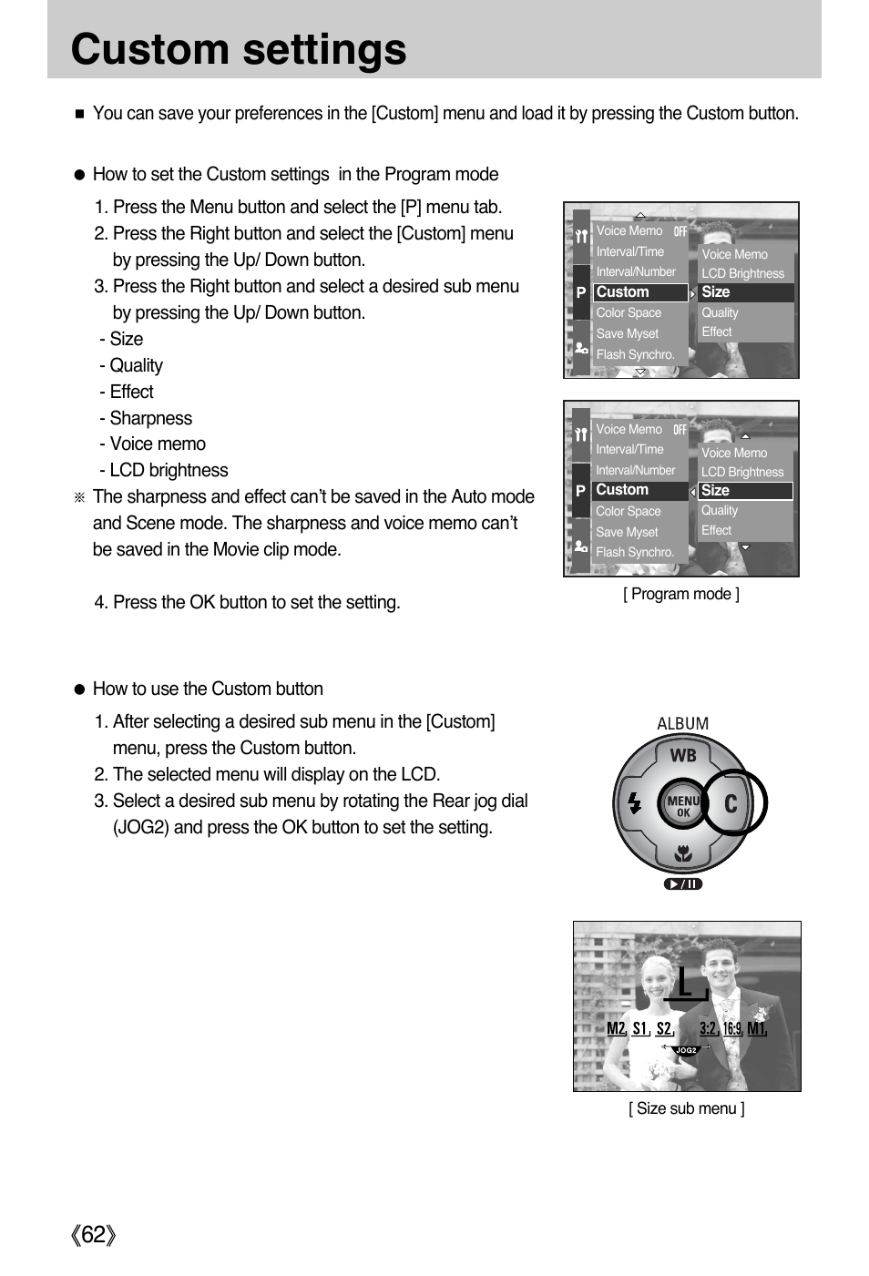 Custom settings, Ŝ62ş | Samsung EC-PR815BBA-US User Manual | Page 62 / 164