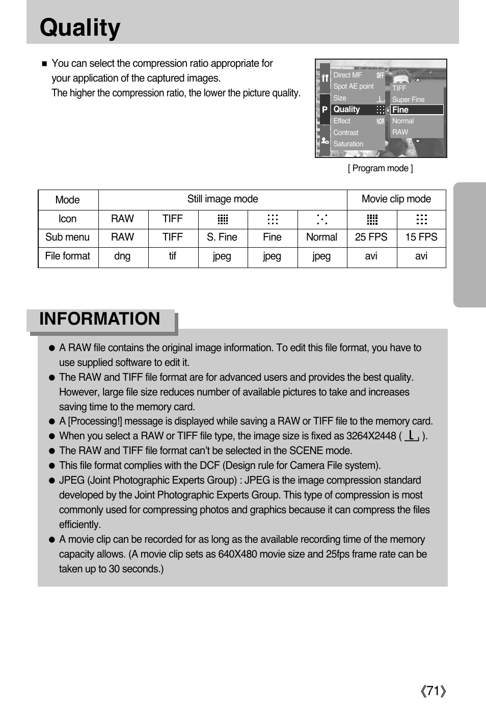 Quality, Information, Ŝ71ş | Samsung EC-PR815BBA-US User Manual | Page 71 / 164