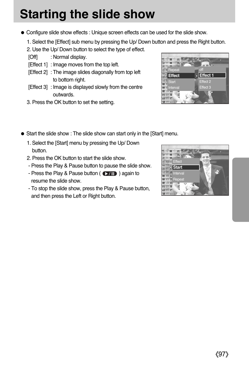 Starting the slide show, Ŝ97ş | Samsung EC-PR815BBA-US User Manual | Page 97 / 164