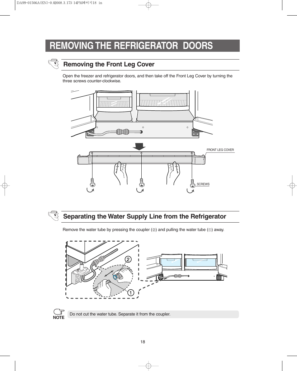 Removing the refrigerator doors | Samsung RS275ACBP-XAA User Manual | Page 18 / 32