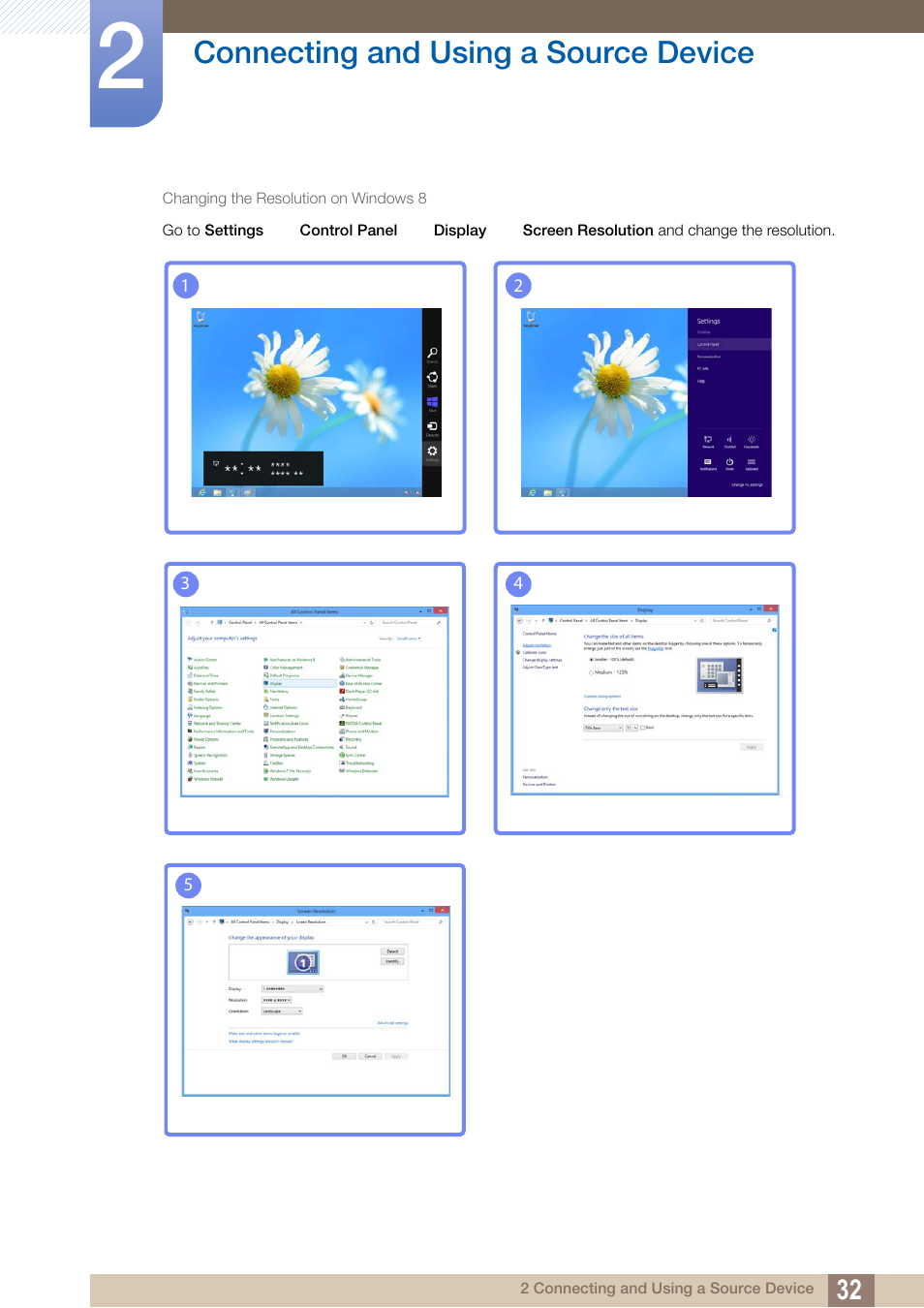 Connecting and using a source device | Samsung LS24B150BL-ZA User Manual | Page 32 / 85