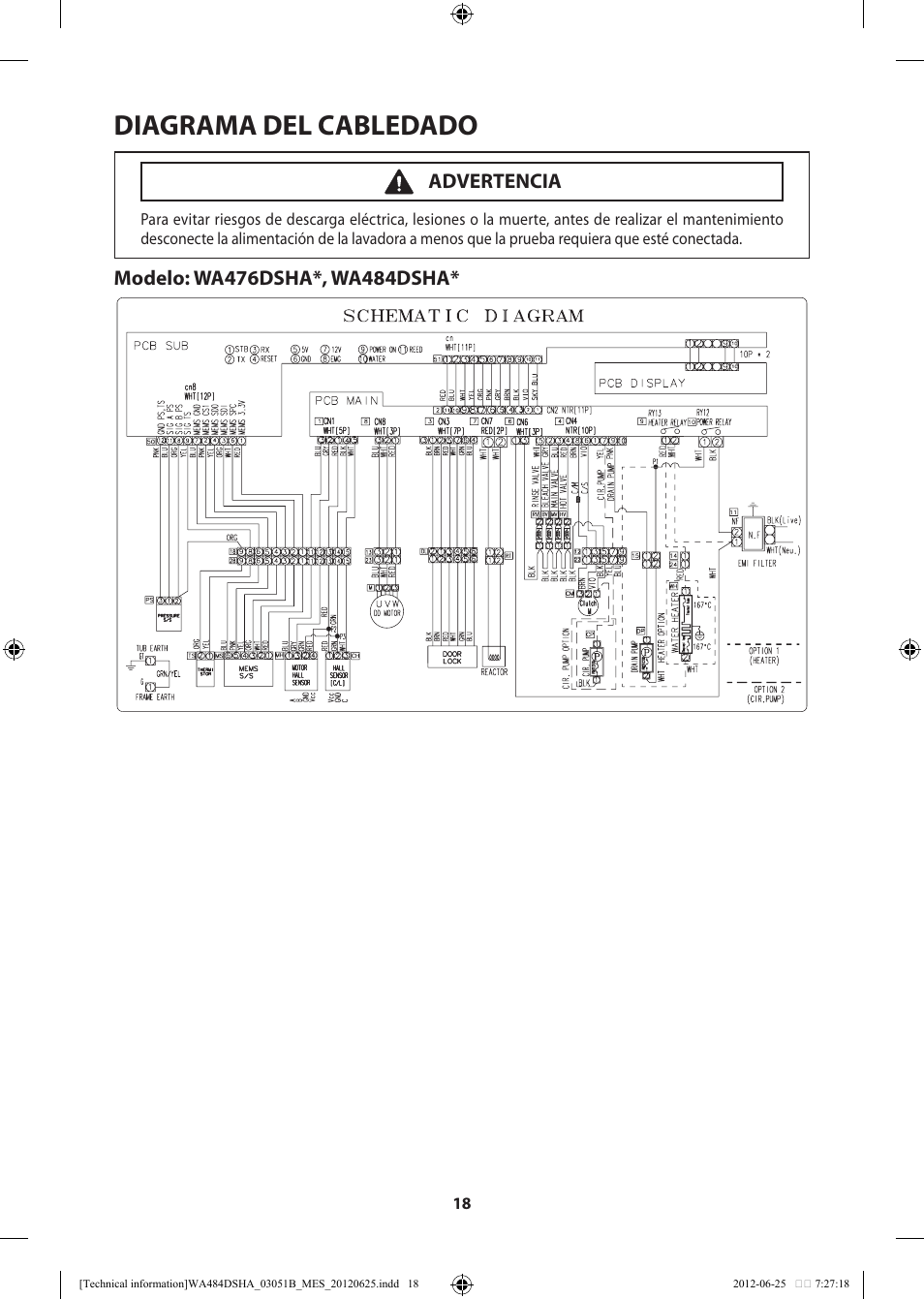 Diagrama del cabledado | Samsung WA476DSHAWR-A1 User Manual | Page 38 / 60