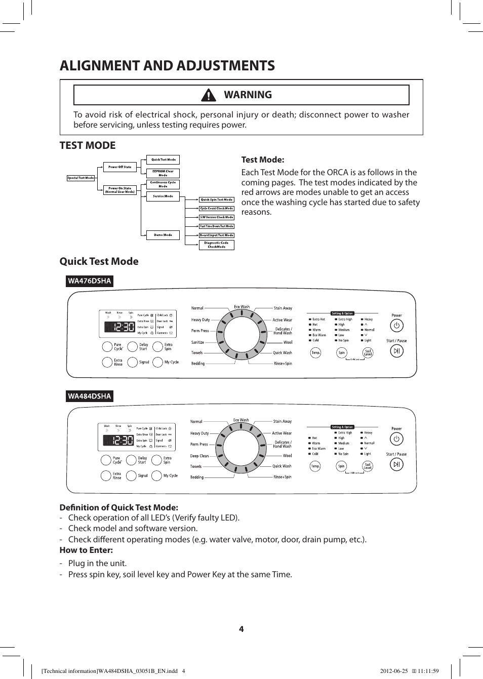Alignment and adjustments | Samsung WA476DSHAWR-A1 User Manual | Page 4 / 60