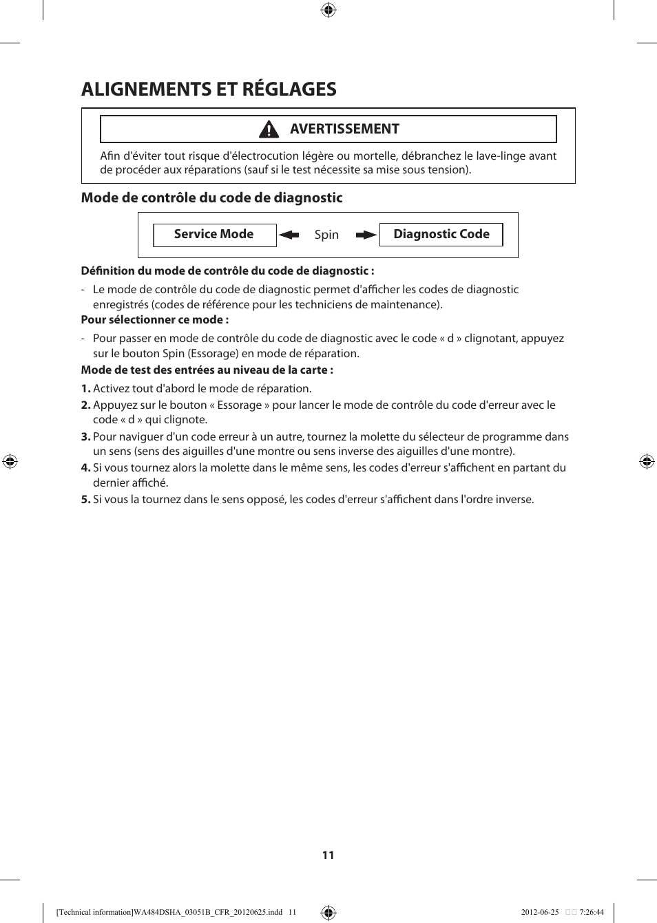 Alignements et réglages | Samsung WA476DSHAWR-A1 User Manual | Page 51 / 60