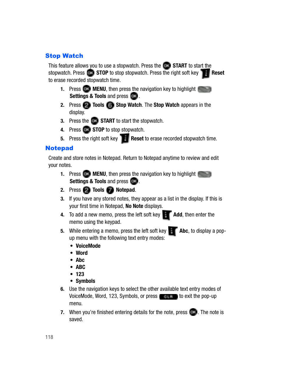 Stop watch notepad | Samsung SCH-U620ZKAVZW User Manual | Page 118 / 150