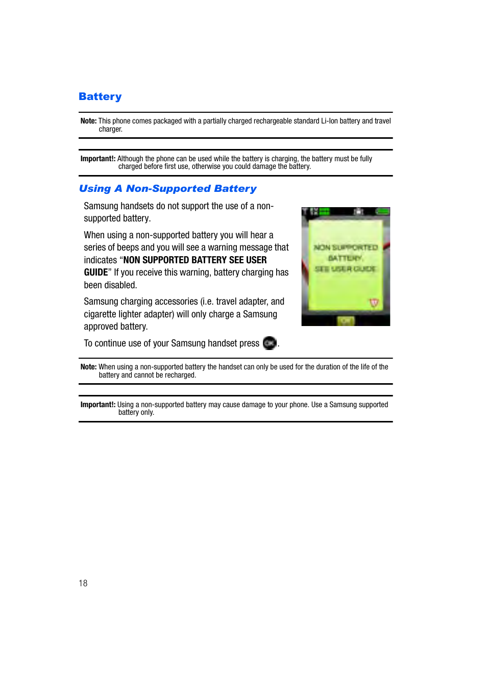 Battery | Samsung SCH-U620ZKAVZW User Manual | Page 18 / 150