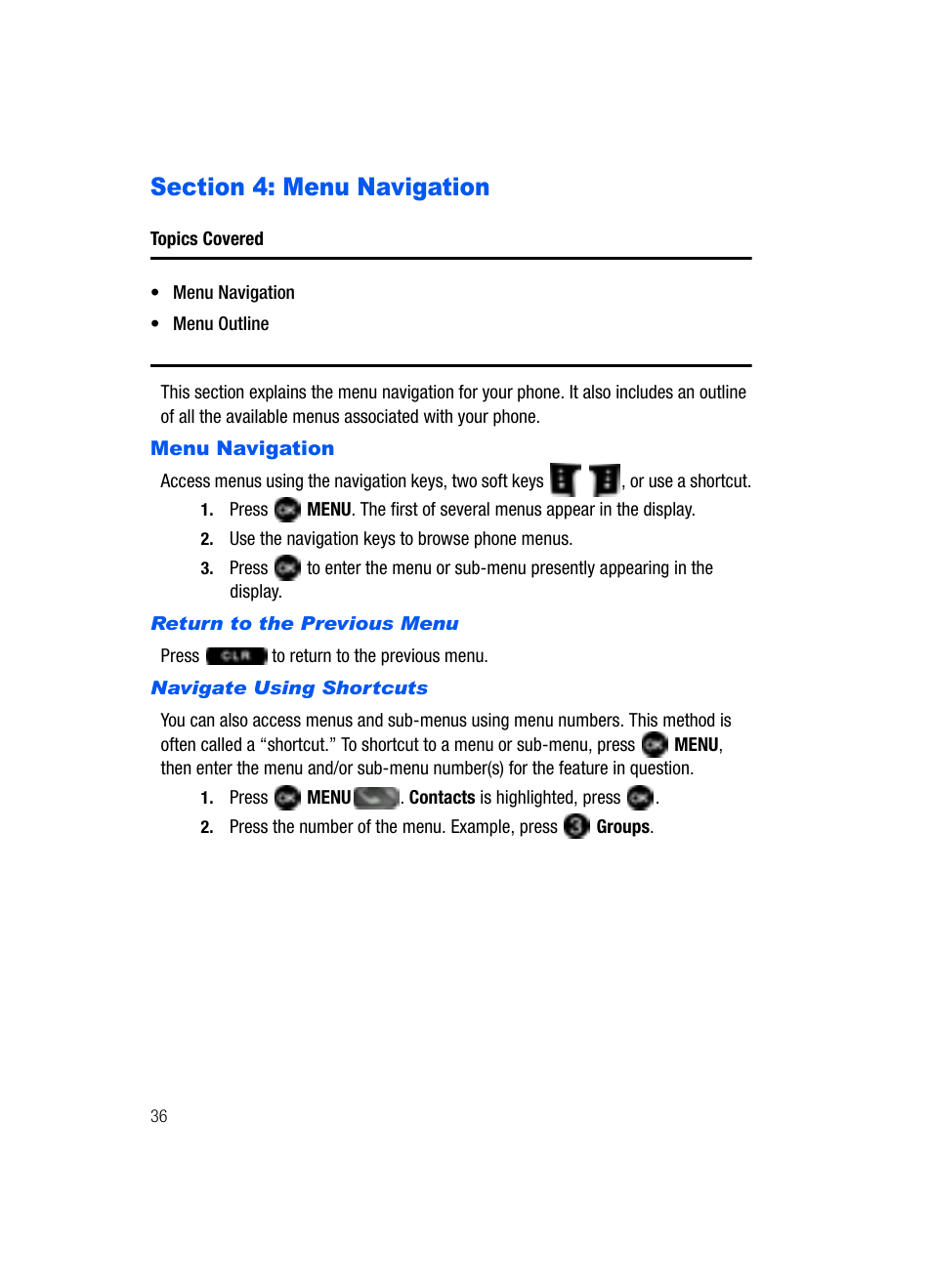 Menu navigation | Samsung SCH-U620ZKAVZW User Manual | Page 36 / 150